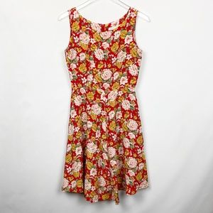 Mason Gray Silk Red Floral Fit Flare Dress Small